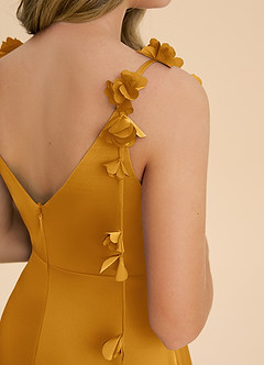 Azazie Gumdrop Junior Butterscotch Empire Pleated Stretch Satin Dress image6