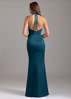 Azazie Valerie Bridesmaid Dresses Ink Blue Mermaid Pleated Stretch Satin Dress image2