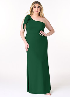 Azazie Rinna Bridesmaid Dresses Dark Green Mermaid One Shoulder Stretch Crepe Dress image5