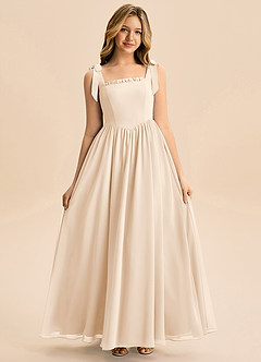 Azazie Delia Junior Abito A-Line in Chiffon Fiocco Alabastro Bianco image3