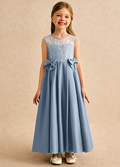 Azazie Candy Girl Abiti da Ragazza di Fiori Abito Principessa in Raso Opaco Fiocco Blu Polveroso image4