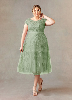 Azazie Sanna Mère de la mariée Robes Robe Trapèze en Tulle Dentelle à encolure dégagée Vert Sauge image7