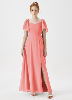 Azazie Chloe Junior Robe Trapèze en Mousseline de soie Encolure en Forme de Cœur Corail image4