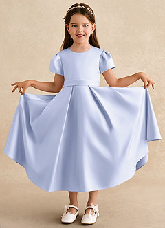Azazie Princess Flower Girl Dresses Lavender A-Line Pleated Matte Satin Dress image3