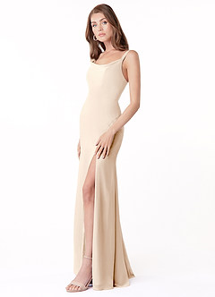 Azazie Salma Bridesmaid Dresses White Alabaster Sheath Side Slit Chiffon Dress image3