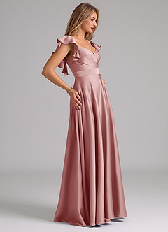 Azazie Leilani Bridesmaid Dresses Dusty Rose A-Line Ruched Stretch Satin Dress image6