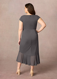Azazie Renetta Mother of the Bride Dresses Steel Grey Sheath V-Neck Pleated Mesh Dress image10