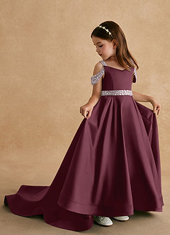 Azazie Jodi Flower Girl Dresses Cabernet A-Line Matte Satin Dress image1