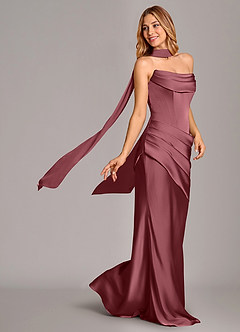 Azazie Pelagia Brudtärnklänningar Klä av Sjöjungfru i Stretch Satin Korsett Desert Rose Konvertibel image1