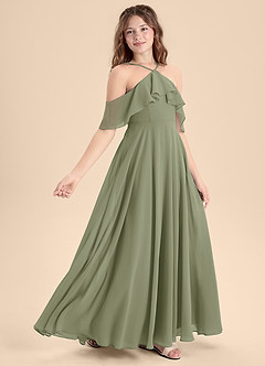 Azazie Tessabelle Junior Vestido de Pistacho de Gasa de Corte En A con Vestidos sin tirantes image3