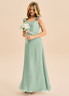 Azazie Mavie Junior Abito A-Line in Chiffon Increspato Agave image1