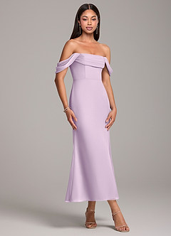 Azazie Saige Bridesmaid Dresses Frosted Lilac Sheath Off the Shoulder Chiffon Convertible Dress image4