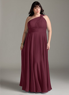 Azazie Charlize Vestidos de damas de honor Vestido de Cabernet de Gasa de Corte en A con Hombro unilateral image7