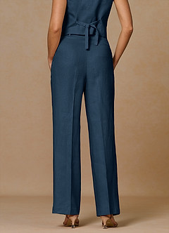 front Belicia Dark Navy 100% Linen Pants