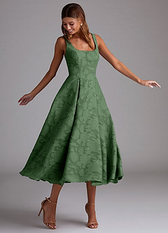 Azazie Amalie Bridesmaid Dresses Eucalyptus A-Line Pleated Floral Burnout Dress image3