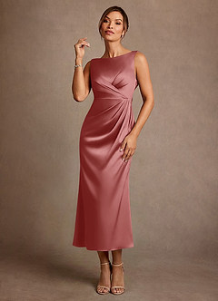 Azazie Mazhe Suknie dla Matki Panny Młodej Linia A Pofałdowany Satyna elastyczna Długość herbaty Sukienka image1