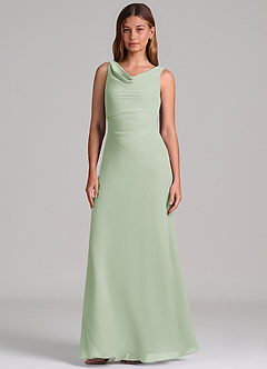 Azazie Nerine Brudtärnklänningar Klä av A-Linje i Chiffong Plisserad Dusty Sage image4