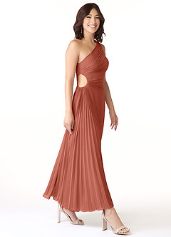 Azazie Kirra Bridesmaid Dresses Clay A-Line One Shoulder Chiffon Dress image3