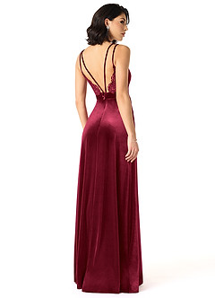 Azazie Hapa Bridesmaid Dresses Burgundy A-Line Lace Velvet Dress image2