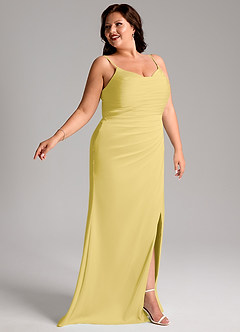 Azazie Deandra Bridesmaid Dresses Canary Mermaid Pleated Stretch Satin Dress image11