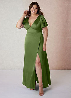 Azazie Lani Bridesmaid Dresses Juniper A-Line Flounce Sleeve Stretch Satin Dress image7