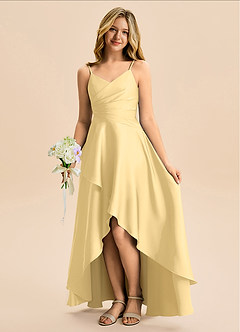 Azazie Eirlys Junior Robe Trapèze en Satin extensible Plissée Beurre image1