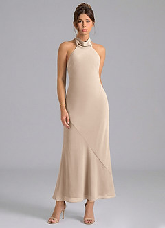 Azazie Velli Bridesmaid Dresses Taupe Mermaid High Neck Chiffon Dress image5