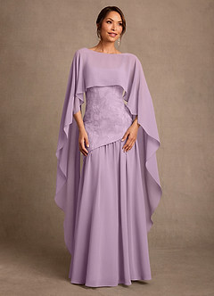 Azazie Flossie 신부의 어머니 드레스 A라인 주름진 쉬폰 플로어 길이 드레스 image1