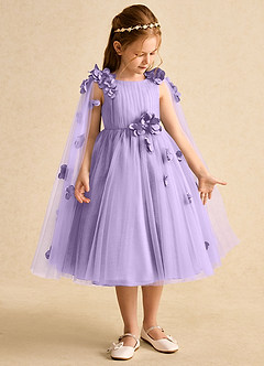 Azazie Staria Flower Girl Dresses Lilac Ball-Gown Ruched Tulle Dress image7