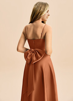 Azazie Rumi Junior Linia A Pofałdowany Satyna elastyczna Długość podłogi Młodsza druhna Sukienka image6