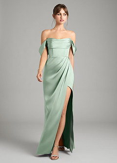 Azazie Johana Bridesmaid Dresses Agave Mermaid Off the Shoulder Stretch Satin Convertible Dress image5
