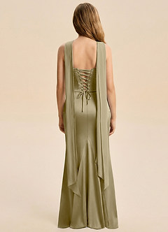 Azazie Sorrel Junior Moss Green Mermaid Ruched Stretch Satin Dress image2