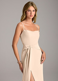 Azazie Tahlia Bridesmaid Dresses White Alabaster A-Line with Belt Chiffon Dress image2