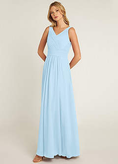 Azazie Pierrette Robes de demoiselle d'honneur Robe Trapèze en Mousseline de soie Plissée Bleu Ciel image3