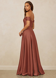 Christian Siriano Bridal for Azazie 1002 Brautjungfernkleider Wandelbar A-Linie Schulterfrei Stretch-Satin Kleid Rotbraun image3