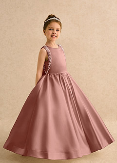 Azazie Trinity Flower Girl Dresses Cedar Rose Ball-Gown Bow Matte Satin Dress image4