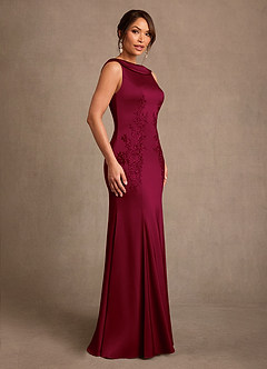 Azazie Franny Mother of the Bride Dresses Burgundy Sheath Lace Stretch Satin Dress image3