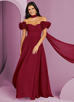 Barbie ♥ Azazie 신부 들러리 드레스 오프숄더 러플 로제트 A라인 드레스 image1