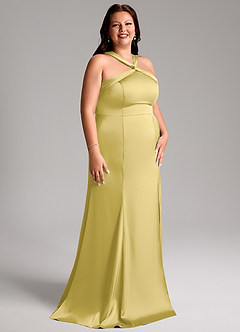 Azazie Rue Vestidos de damas de honor Vestido de Canario de Satén Elástico de Corte Sirena con Plisado image12