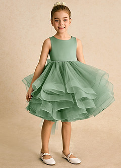 Azazie Tinie Robe Demoiselle D'honneur Fillette Robe Princesse en Tulle Arc Matcha image2