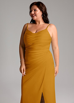 Azazie Deandra Bridesmaid Dresses Butterscotch Mermaid Pleated Stretch Satin Dress image6