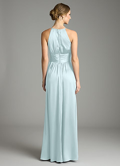 Azazie Bonnie Bridesmaid Dresses Sea Glass A-Line Pleated Stretch Satin Dress image5