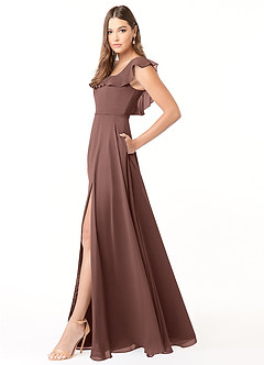 Azazie Jinny Abiti da Damigella Abito A-Line in Chiffon con Scollo Quadrato e Increspature Espresso image6