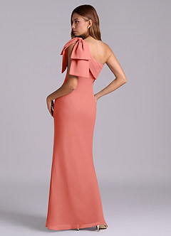 Azazie Yuanna Bridesmaid Dresses Salmon Pink Mermaid One Shoulder Chiffon Dress image6