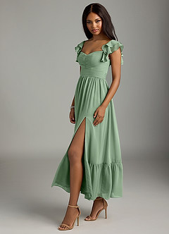 Azazie Anaya Bridesmaid Dresses Matcha A-Line Pleated Chiffon Dress image4