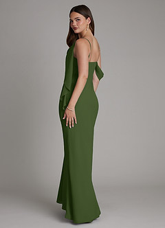 Azazie Yura Jurken voor bruidsmeisjes Jurk van Chiffon met Zeemeermin Off-shoulder Olijf image6