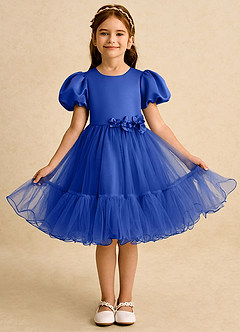 Azazie Cocoa Flower Girl Dresses Royal Blue Ball-Gown Pleated Tulle Dress image5