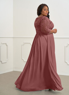Azazie Hayek Mother of the Bride Dresses Desert Rose A-Line V-Neck Lace Chiffon Dress image10