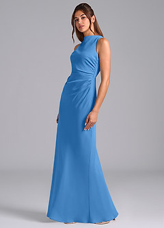 Azazie Evadne Bridesmaid Dresses Blue Jay A-Line Pleated Chiffon Dress image1
