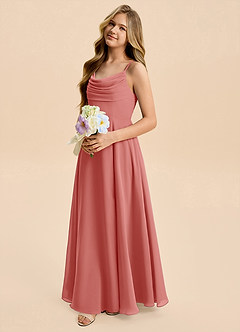 Azazie Gia Junior A-Linie Plissee Chiffon Kleid Antike Rose image7